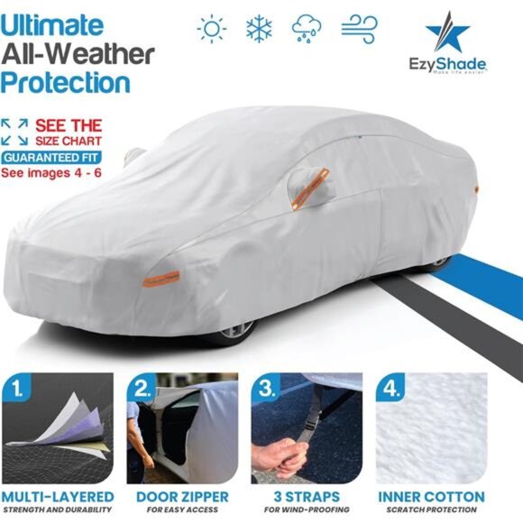 10-Layer Car Cover Waterproof All Weather. See Vehicle Size-Chart - Picture 2 of 7